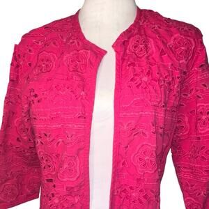 Chico's Women's Sz 2(US M) Embroidered Lazer Cut Metallic Open Blazer/Jacket Y2K